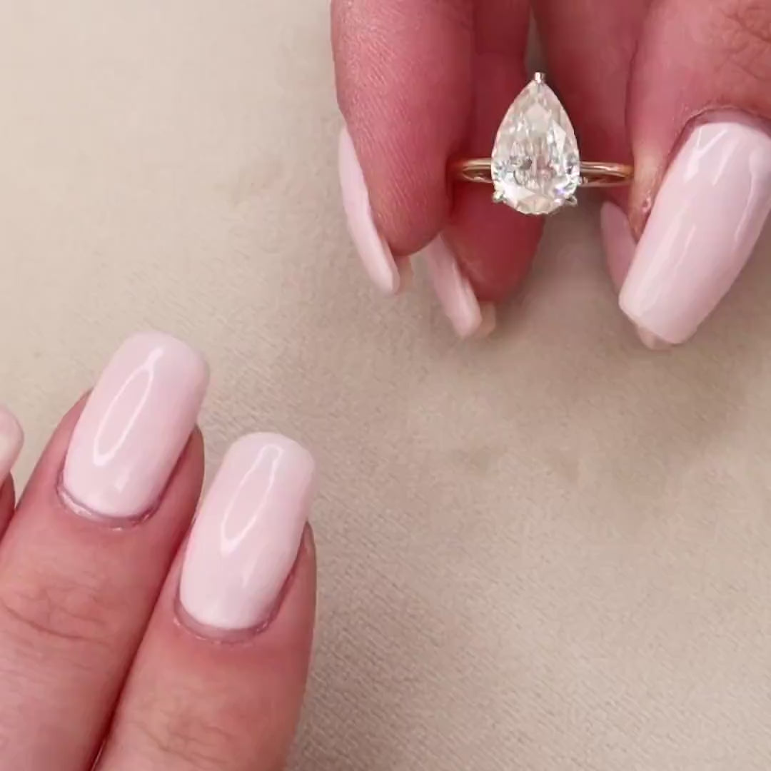 3.0 CT Pear Cut Hidden Halo Style Moissanite Engagement Ring